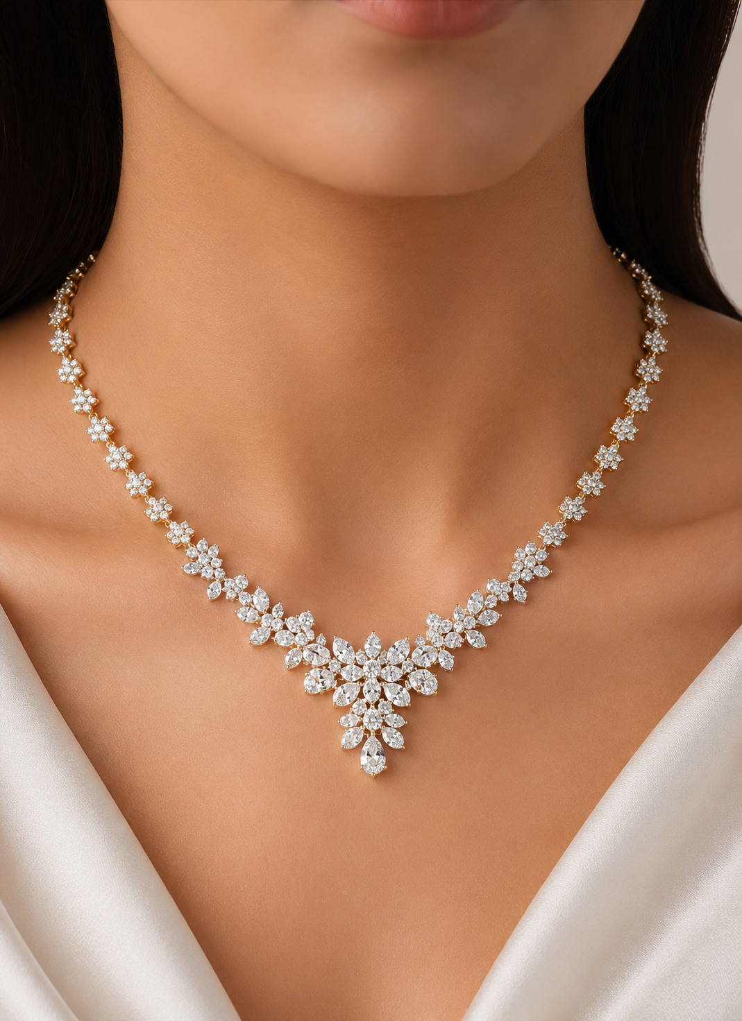 Stunning cluster diamond necklace set with 5ct total diamond weight
